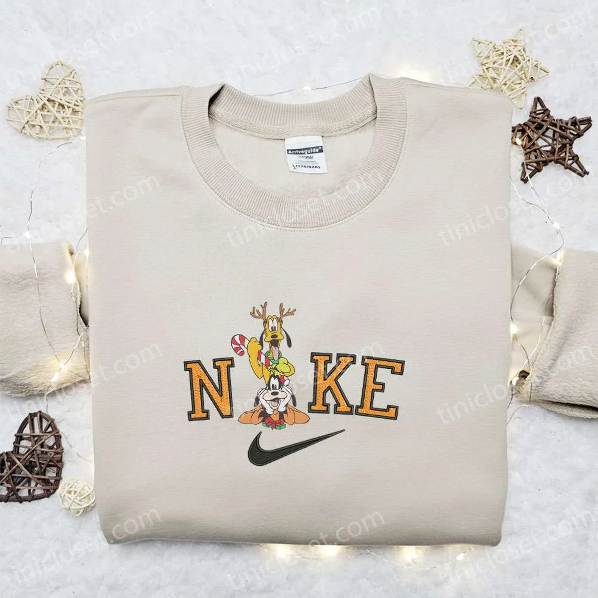 Goofy and Pluto Candy Cane x Nike Christmas Embroidered Sweatshirt, Disney Movie Christmas Embroidered Shirt, Best Christmas Gift Ideas