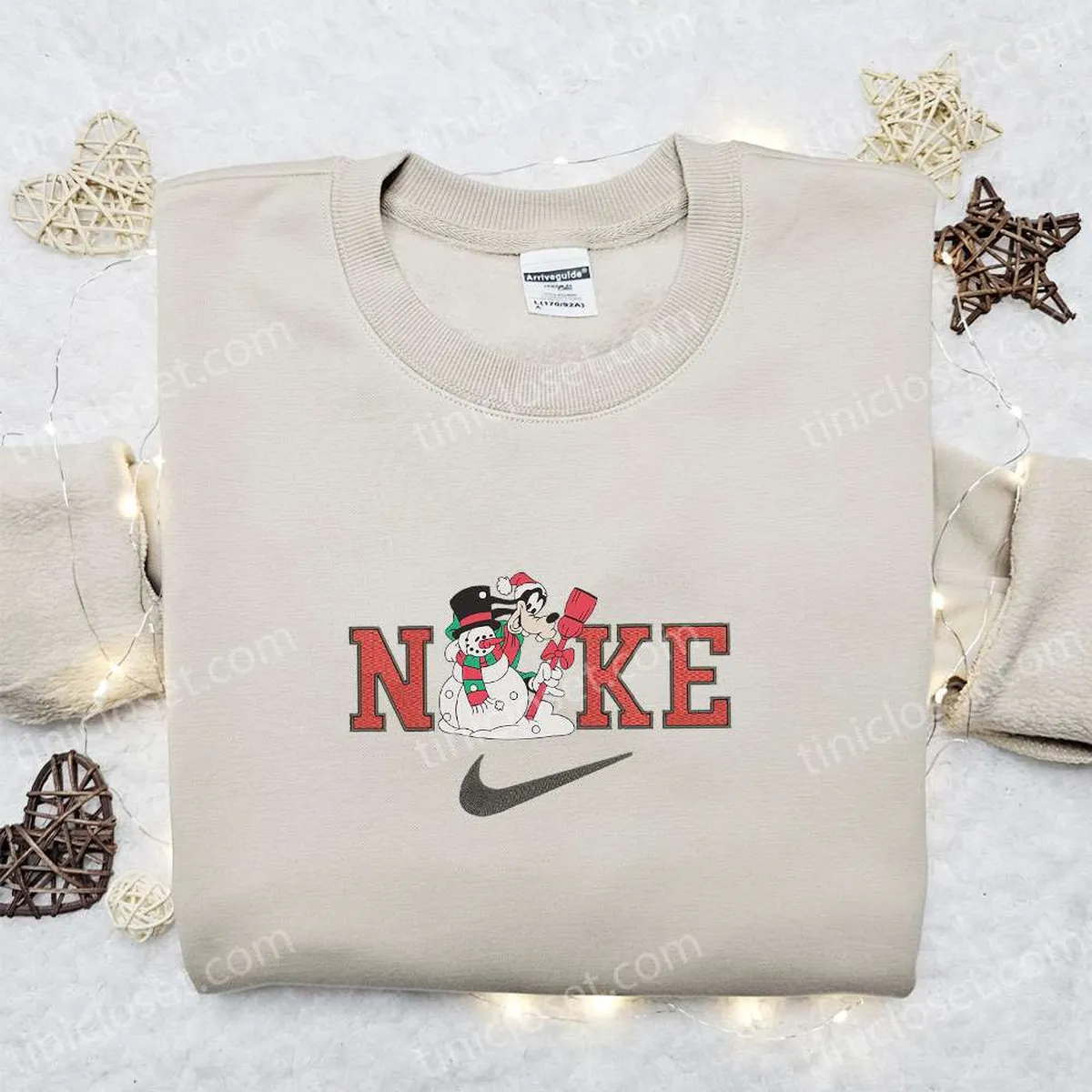 Goofy and Snowman Xmas Disney x Nike Embroidered Sweatshirt, Cartoon Christmas Embroidered Shirt, Best Christmas Gift Ideas