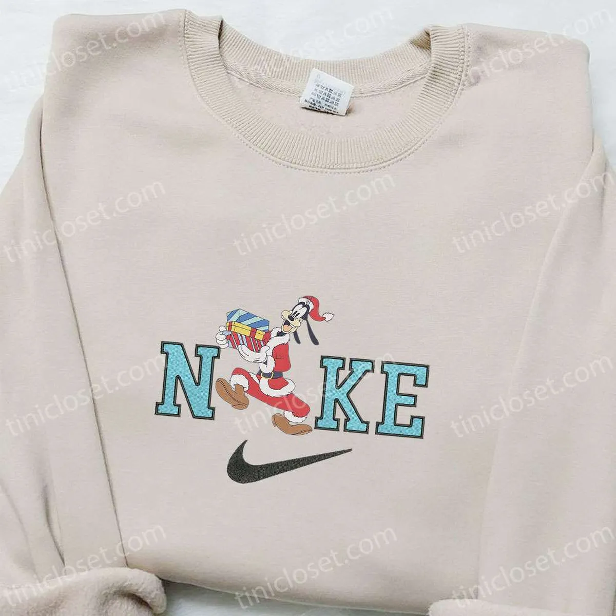 Goofy Santa Claus Disney x Nike Christmas Embroidered Sweatshirt, Cartoon Christmas Embroidered Shirt, Best Christmas Gift Ideas