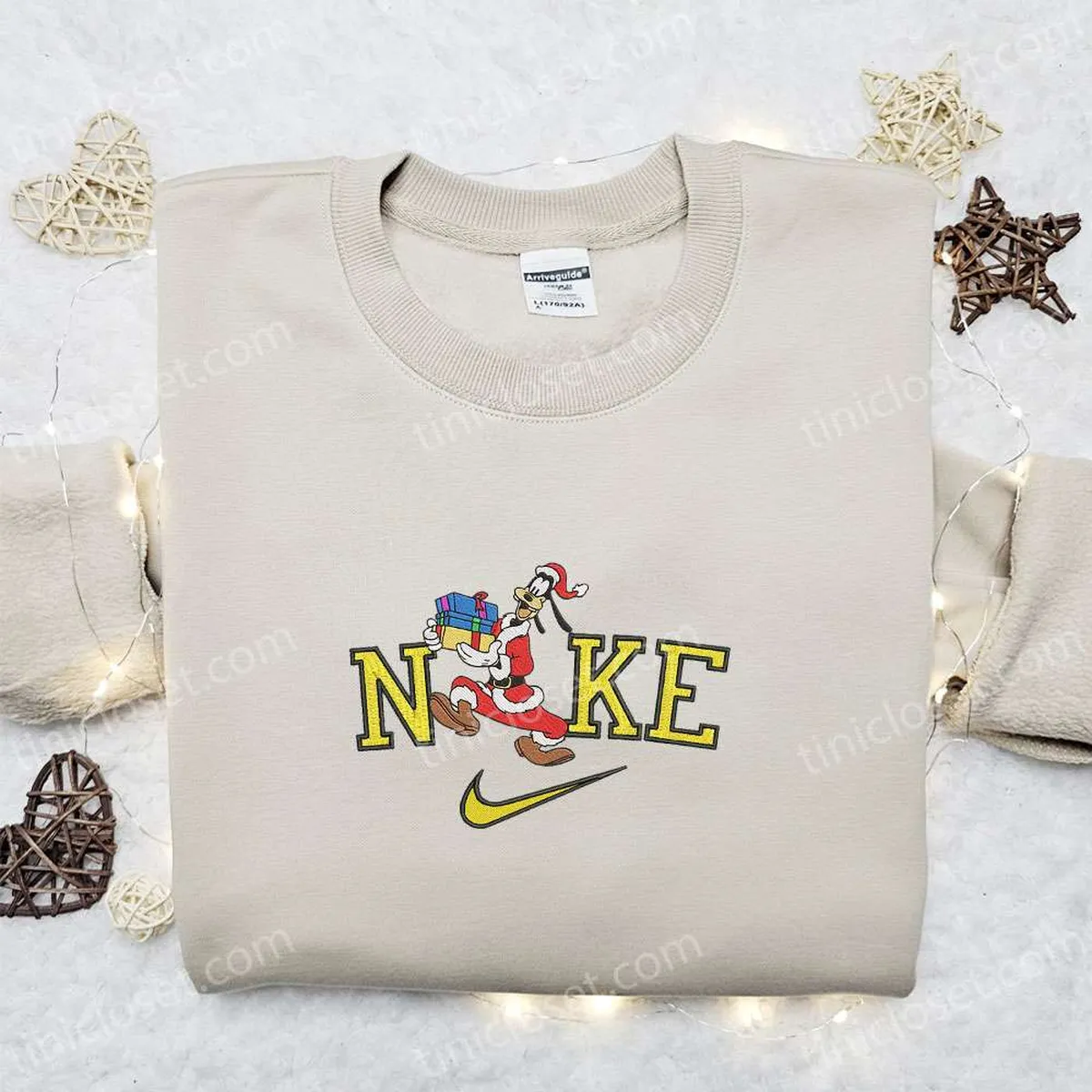 Goofy Santa With Gifts Disney x Nike Embroidered Sweatshirt, Cartoon Christmas Embroidered Shirt, Best Christmas Gift Ideas