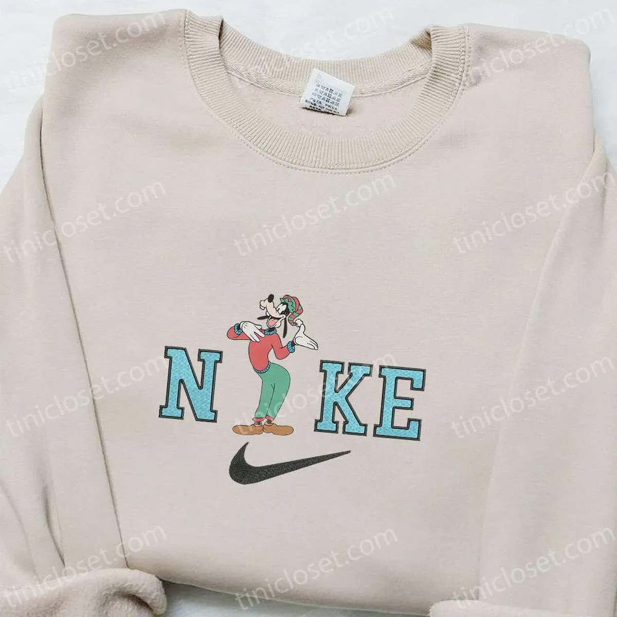 Goofy Xmas Disney x Nike Christmas Embroidered Sweatshirt, Cartoon Christmas Embroidered Shirt, Best Christmas Gift Ideas