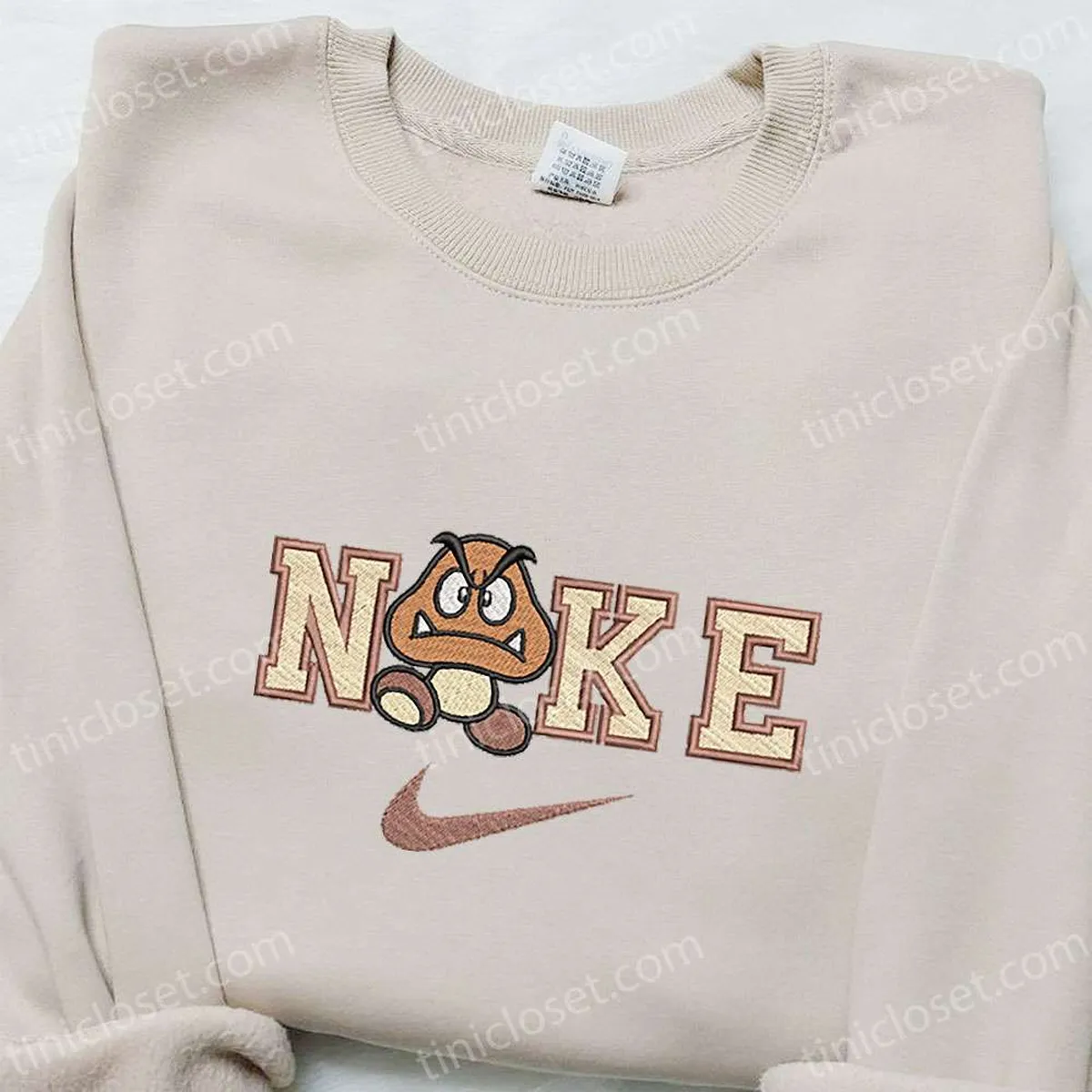 Goomba x Nike Cartoon Embroidered Shirt, Super Mario Embroidered Hoodie, Custom Nike Embroidered T-shirt