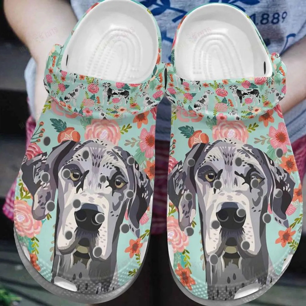 Great Dane Floral Portrait Crocs, Personalized Crocs Classic Clogs