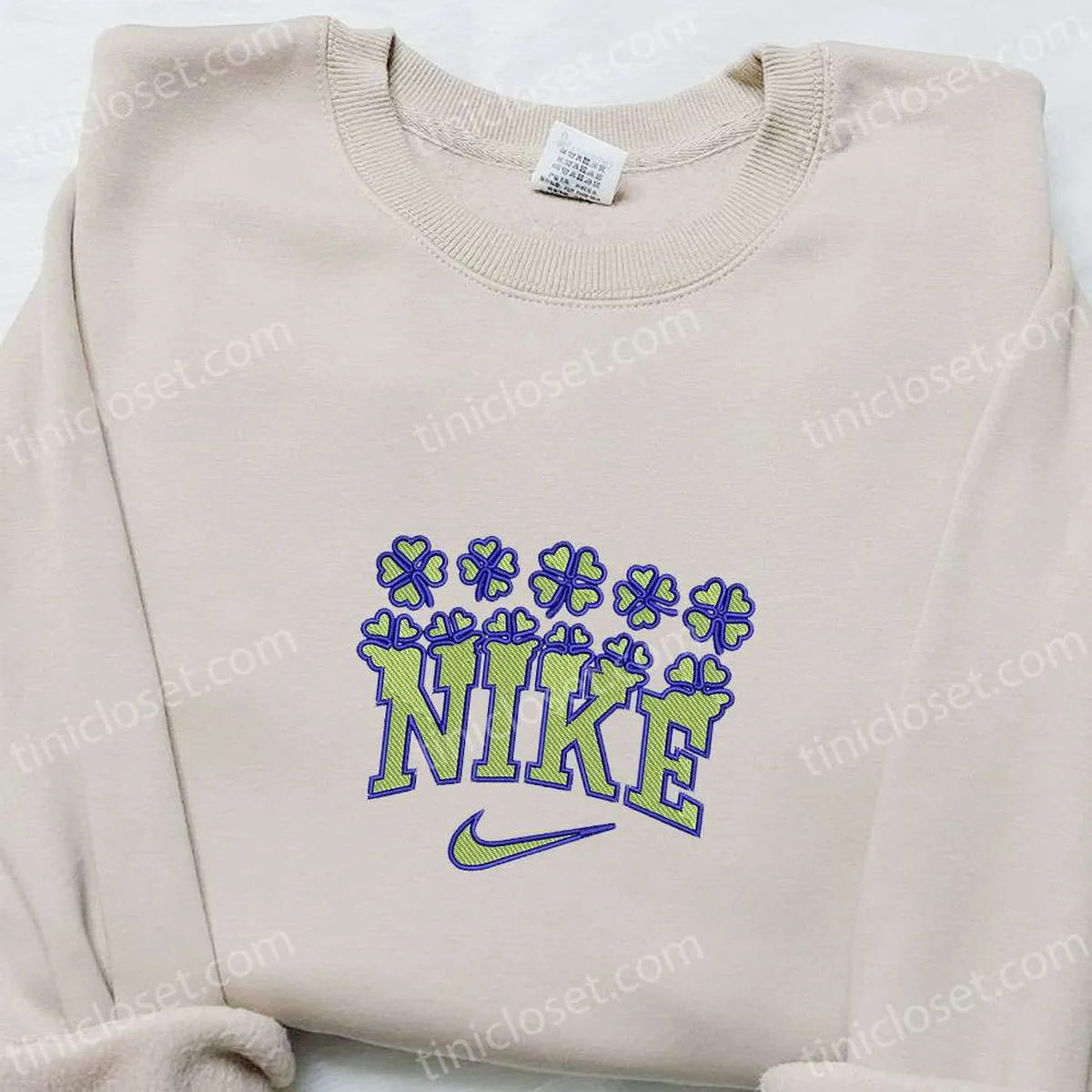 Green Lucky Clover x Nike Embroidered Shirt, Nike Inspired Embroidered Hoodie, Best Gifts For Family