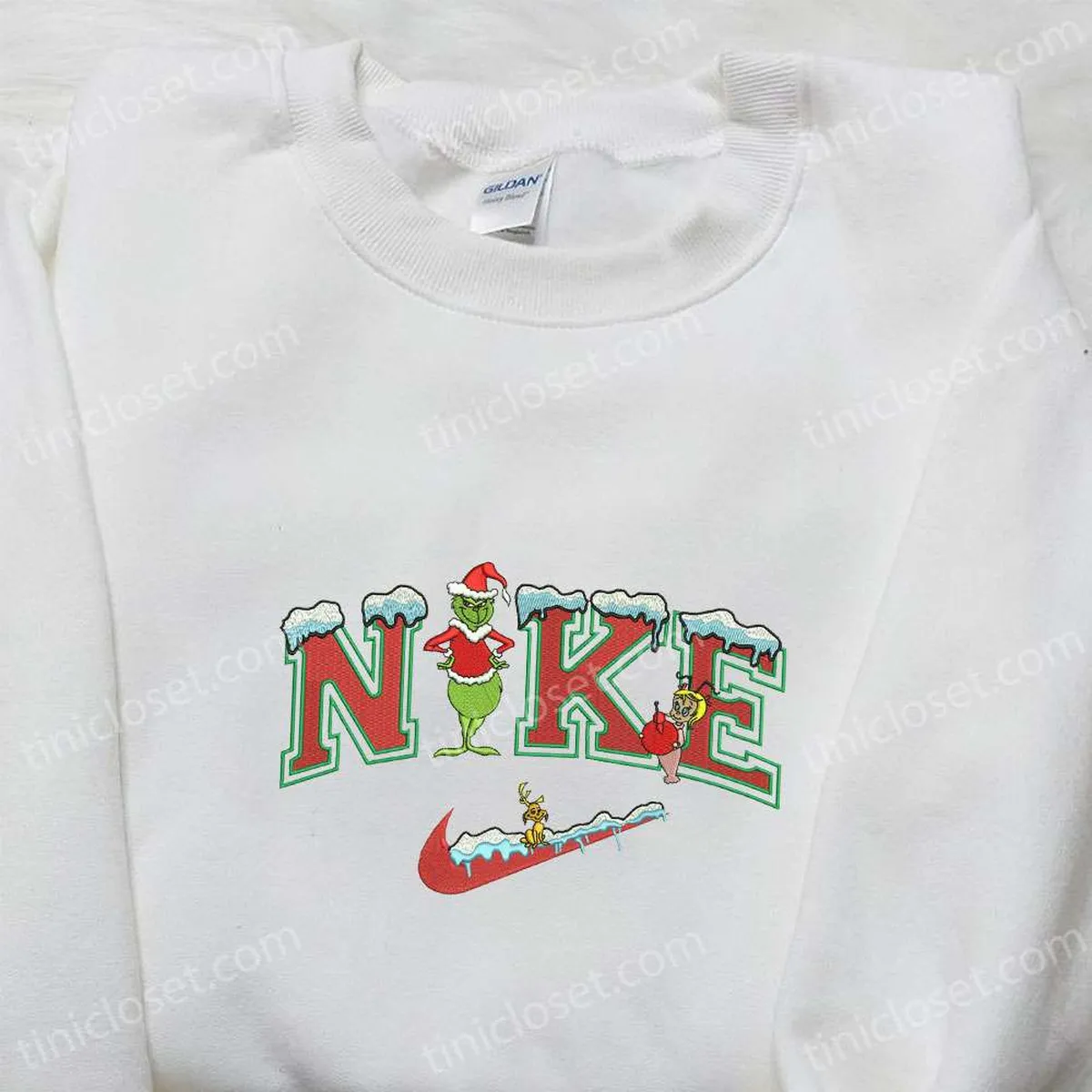 Grinch And Cindy Lou And Max x Nike Embroidered Shirt, Christmas Embroidered Hoodie, Best Gift Ideas