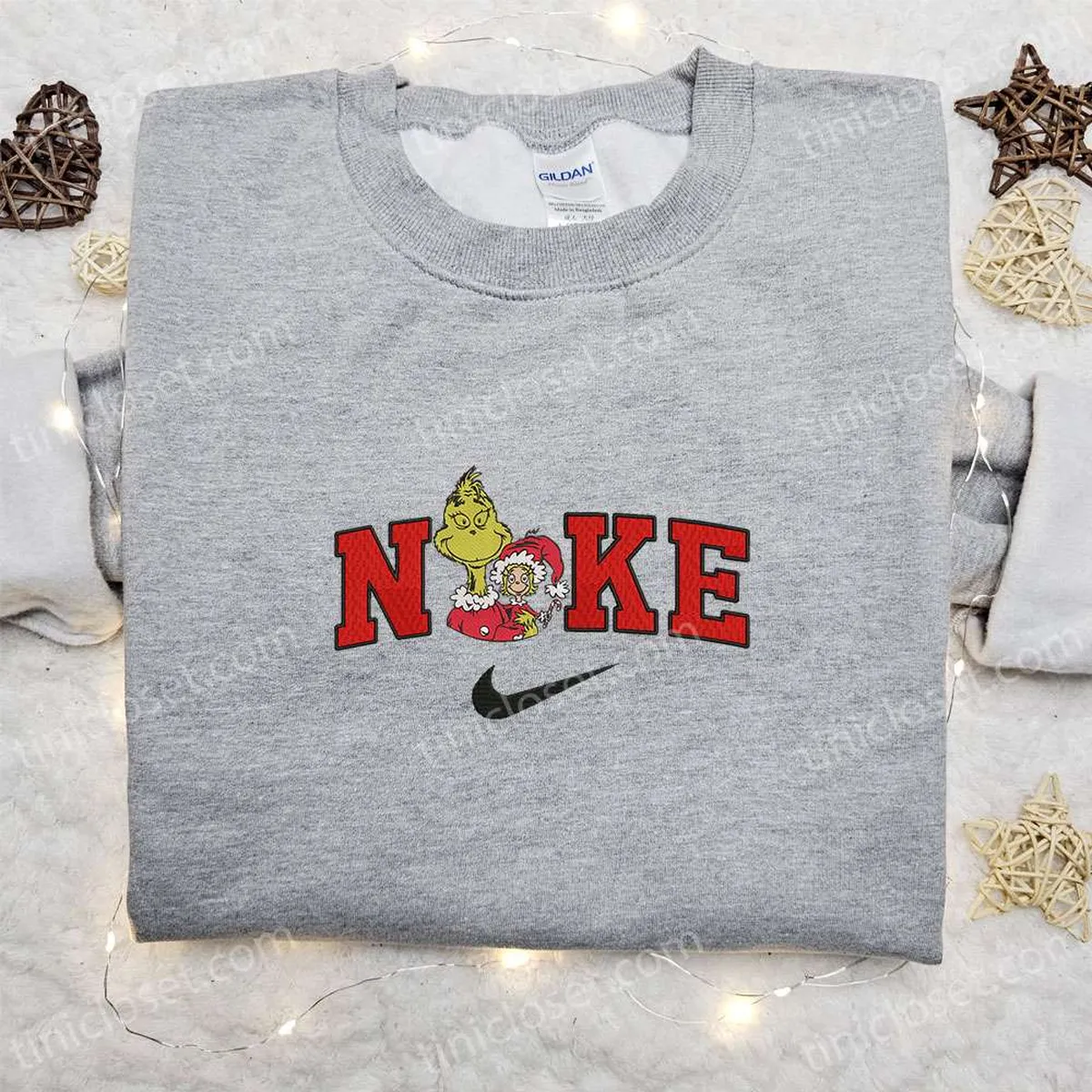 Grinch and Cindy Lou x Nike Christmas Embroidered Sweatshirt, Movie Merry Christmas Embroidered Shirt, Best Christmas Day Gift Ideas