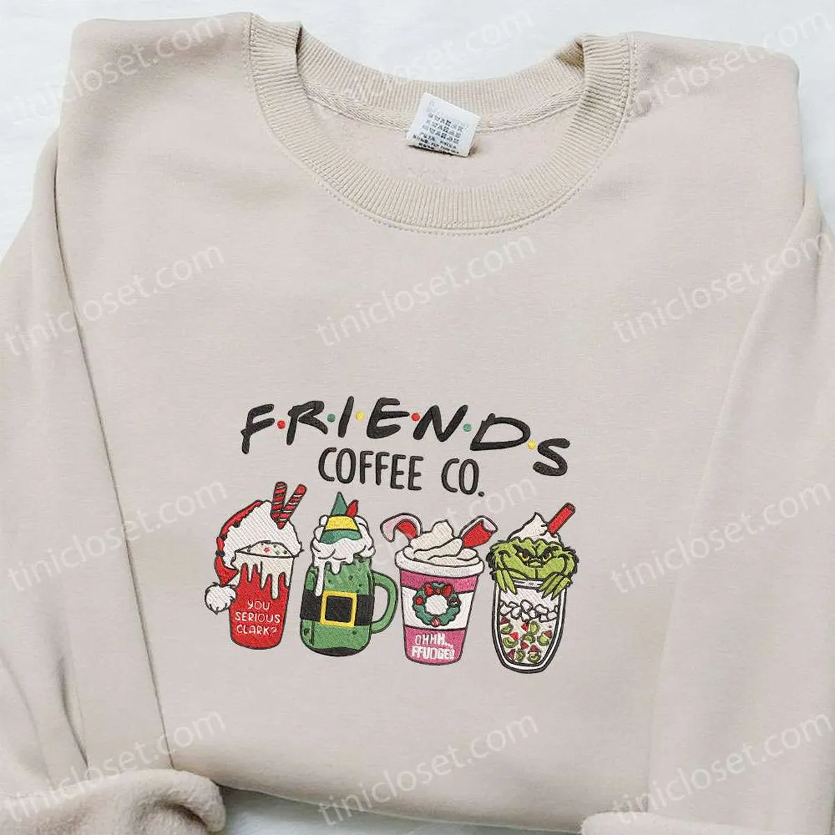 Grinch Friend Coffee Cups x Nike Christmas Embroidered Sweatshirt, Christmas Embroidered Shirt, Best Christmas Gift Ideas