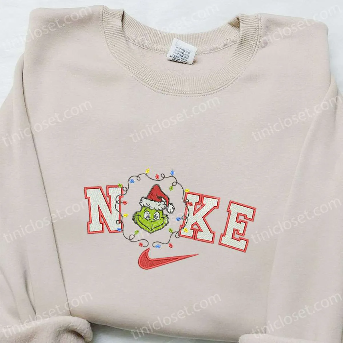 Grinch Head Light Xmas x Nike Christmas Embroidered Sweatshirt, Movie Christmas Embroidered Shirt, Best Christmas Gift Ideas