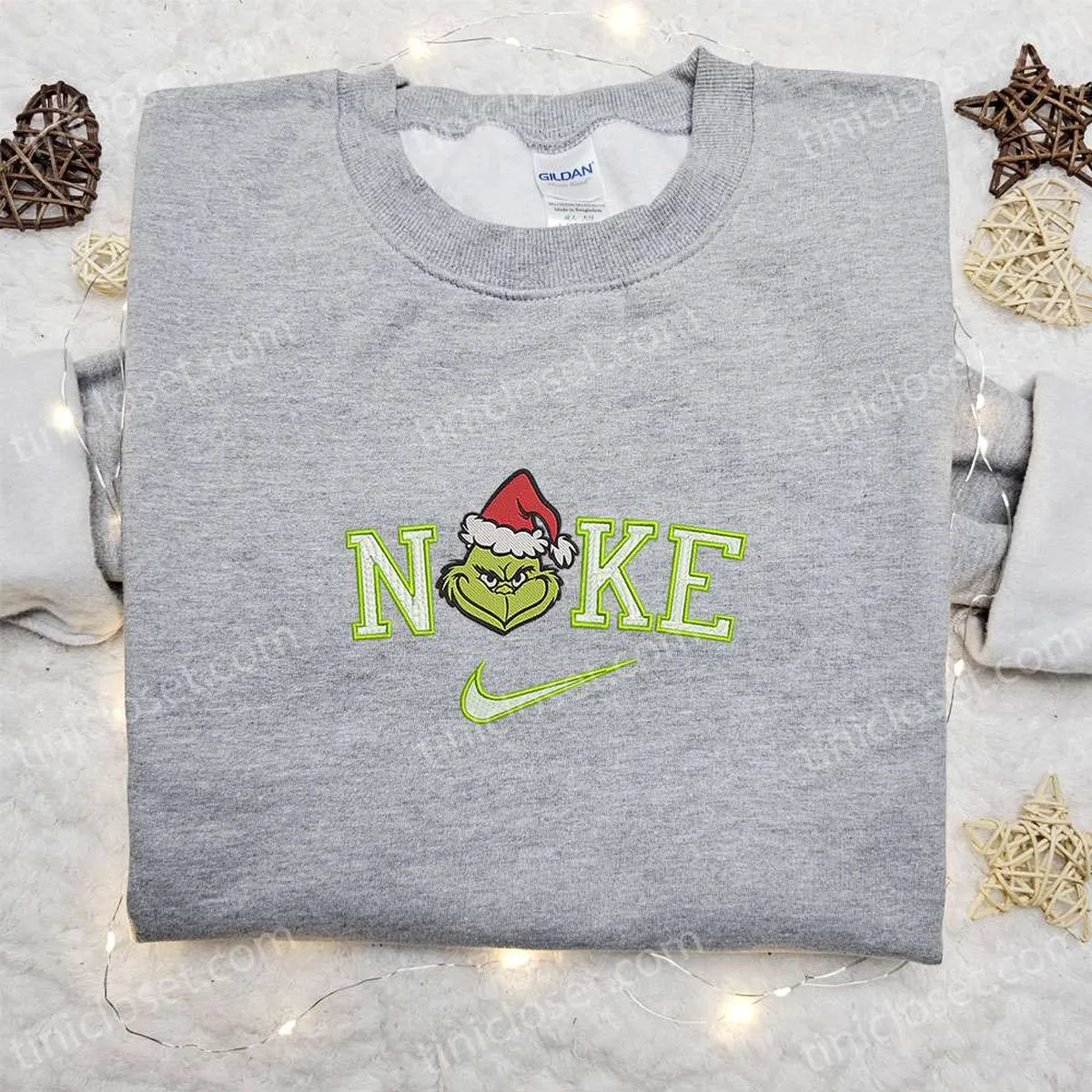 Grinch Head Santa x Nike Christmas Embroidered Sweatshirt, Movie Christmas Embroidered Shirt, Best Christmas Gift Ideas