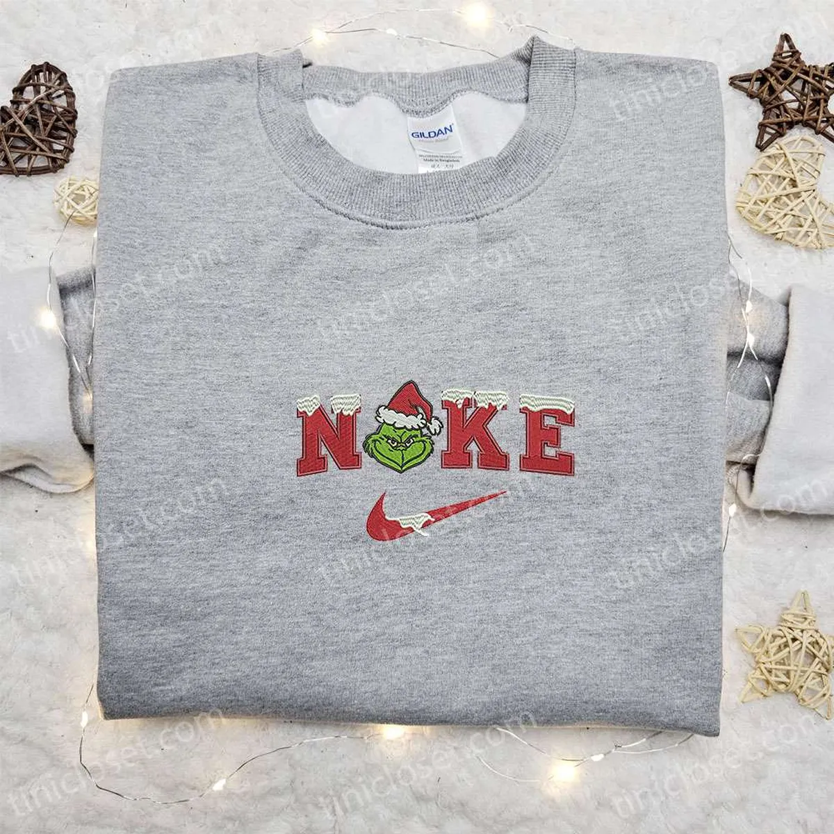 Grinch Head Snow x Nike Embroidered Shirt, Christmas Embroidered Sweatshirt, Best Gifts For Family