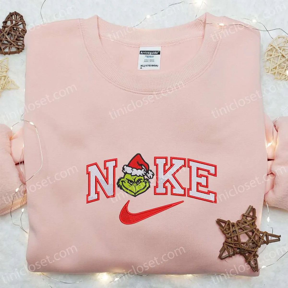 Grinch Head x Nike Embroidered Shirt, Christmas Embroidered Sweatshirt, Best Gifts For Family (2)