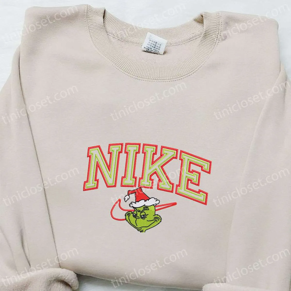 Grinch Head x Nike Embroidered Shirt, Christmas Embroidered Sweatshirt, Best Gifts For Family