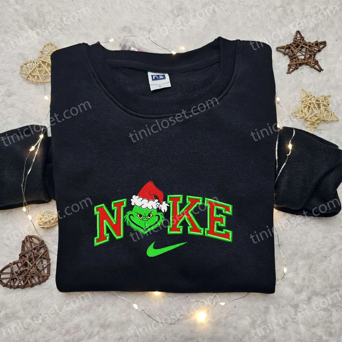 Grinch Head x Nike Movie Embroidered Sweatshirt, Christmas Embroidered Shirt, Best Christmas Gift Ideas for Family