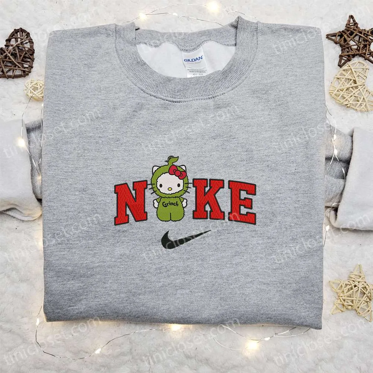 Grinch Hello Kitty Cartoon Christmas x Nike Embroidered Sweatshirt, Movie Merry Christmas Embroidered Shirt, Best Christmas Day Gift Ideas