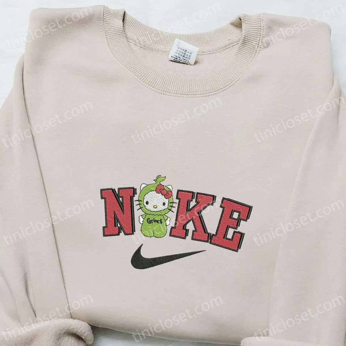 Grinch Hello Kitty x Nike Embroidered Shirt, Christmas Embroidered Hoodie, Best Gift Ideas