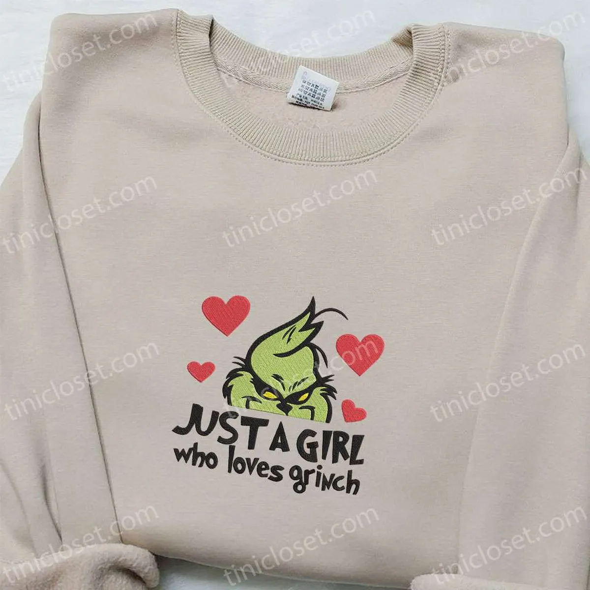 Grinch Just A Girl Embroidered Sweatshirt, Movie Fun Christmas Embroidered Shirt, Best Christmas Day Gift Ideas