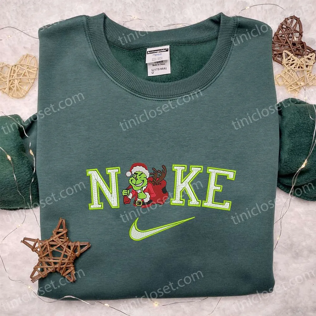 Grinch Santa Laughing x Nike Christmas Embroidered Sweatshirt, Movie Christmas Embroidered Shirt, Best Christmas Gift Ideas