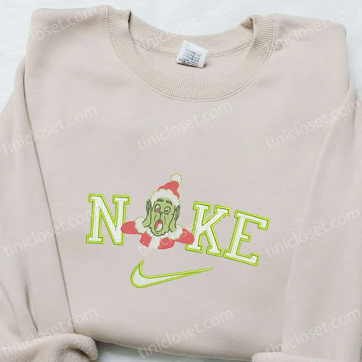 Grinch Santa Shocked x Nike Christmas Embroidered Sweatshirt, Movie Christmas Embroidered Shirt, Best Christmas Gift Ideas