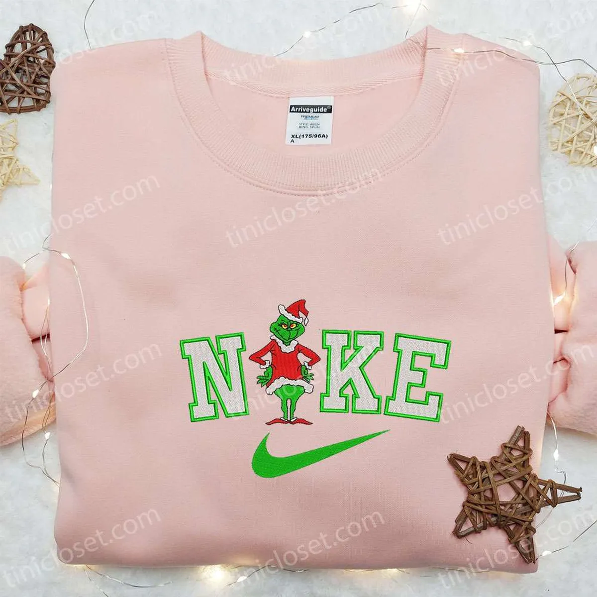 Grinch Santa x Nike Embroidered Shirt, Christmas Embroidered Hoodie, Best Gift Ideas