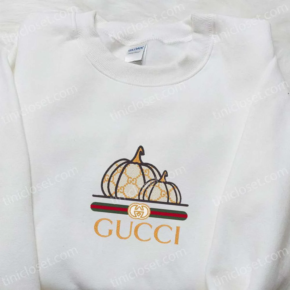 Gucci Pumpkin Logo Embroidered Shirt, Halloween Embroidered Hoodie, Best Gifts For Family