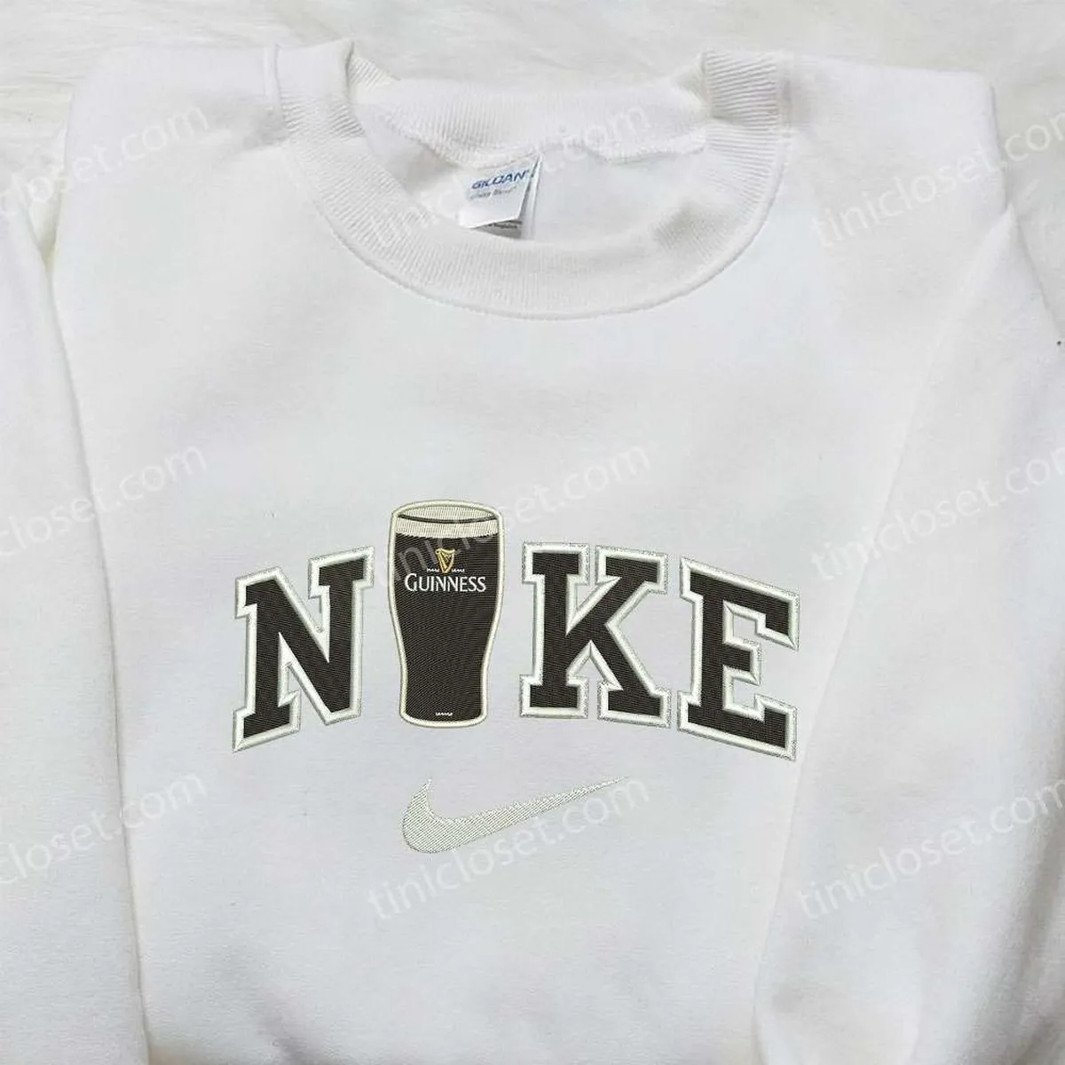 Guinness Beer x Nike Embroidered Shirt, Favor Drinking Embroidered Shirt, Custom Nike Embroidered Shirt