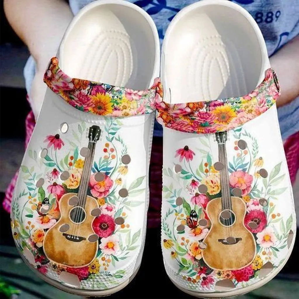 Guitar Flower Rubber Crocs Clog