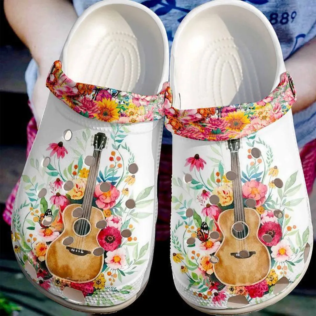 Guitar Personalized Floral Crocs Clog