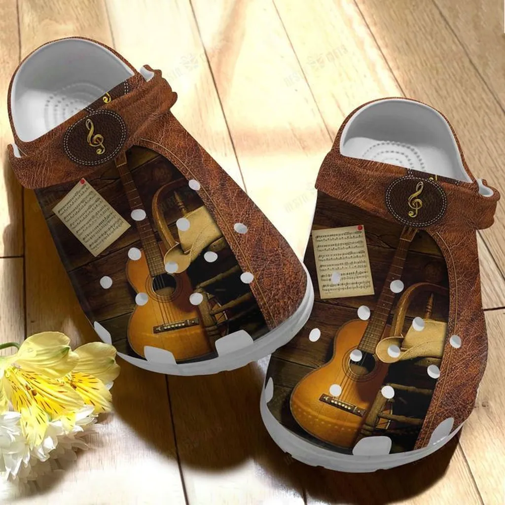 Guitar Vintage Music Crocs, Personalized Crocs Classic Clogs