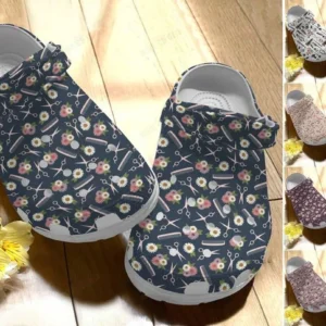 Hairstylist Floral Patterns Crocs, Personalized Crocs Classic Clogs