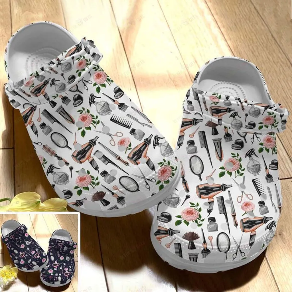 Hairstylist White Sole Hairstylist Pattern Crocs, Personalized Crocs Classic Clogs