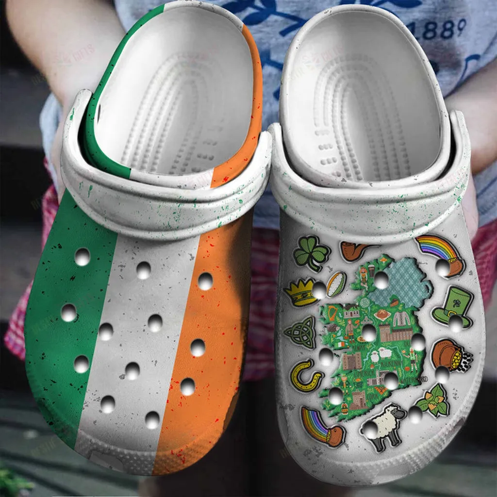 Half Irish Flag Half Irish Symbols Crocs Classic Clogs