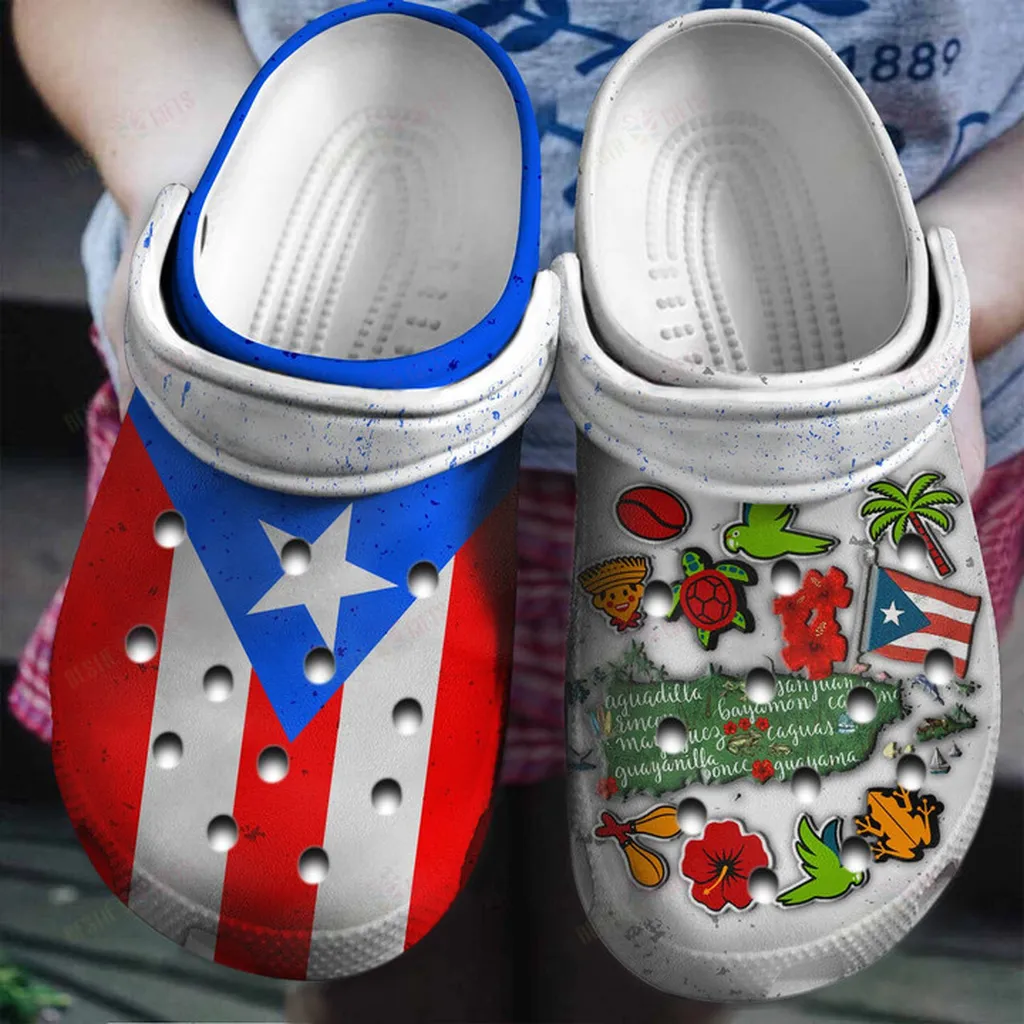 Half Puerto Rican Flag Half Puerto Rican Symbols Crocs Classic Clogs