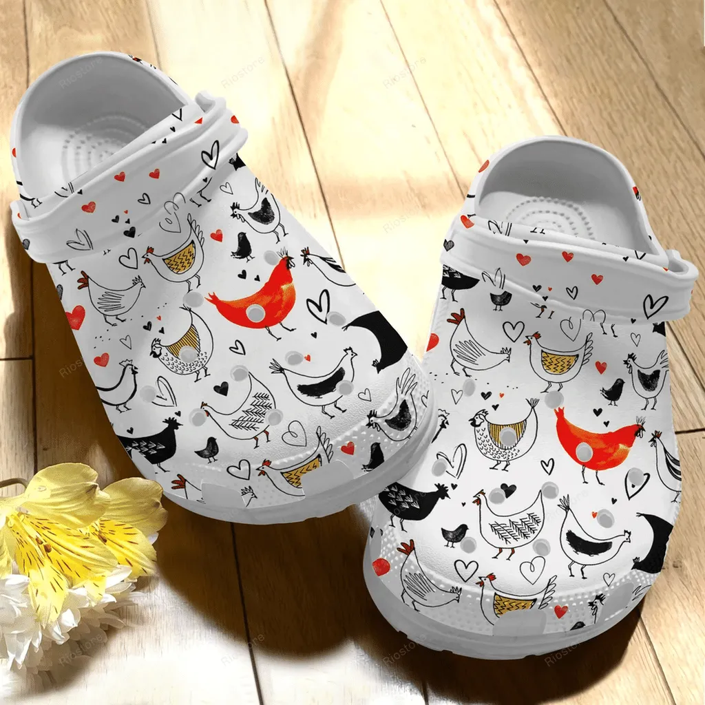 Happy Chicken Art Funny 17 Gift For Lover Rubber Crocs Clog