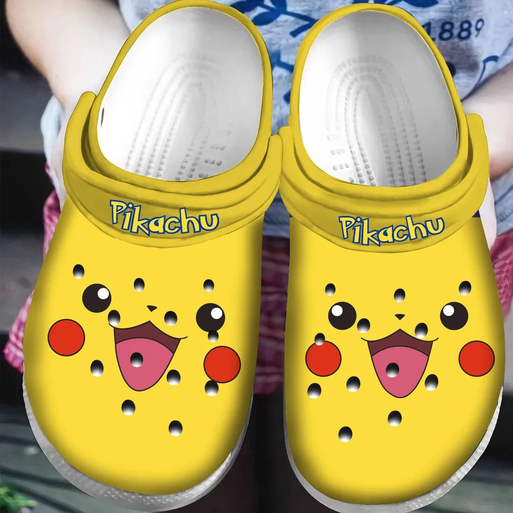 Happy Pikachu Face Yellow Pokemon Clogs