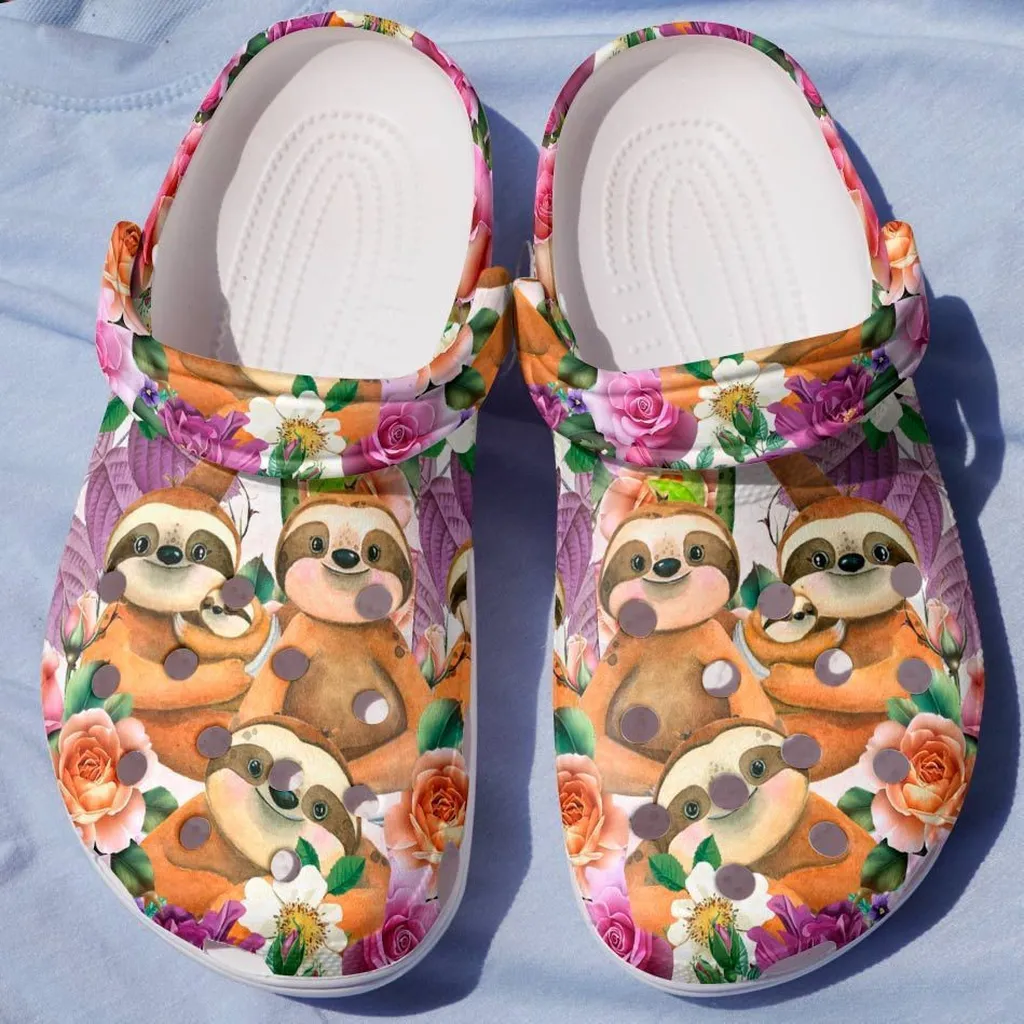 Happy Sloth Family Flower 6 Gift For Lover Rubber Crocs Clog