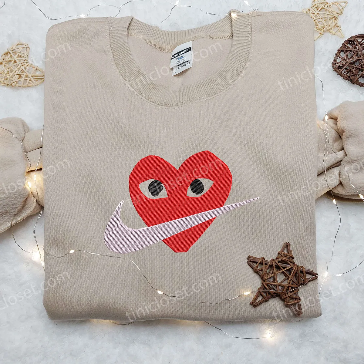 Heart Face x Nike Embroidered Shirt, Valentine Embroidered Shirt, Custom Nike Embroidered Shirt