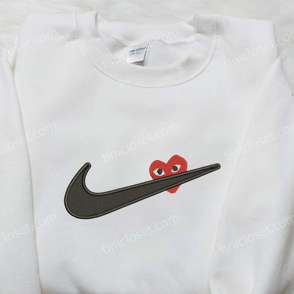 Heart Love x Nike Swoosh Embroidered Shirt, Nike Inspired Logo Shirt, Best Valentine? Day Gift