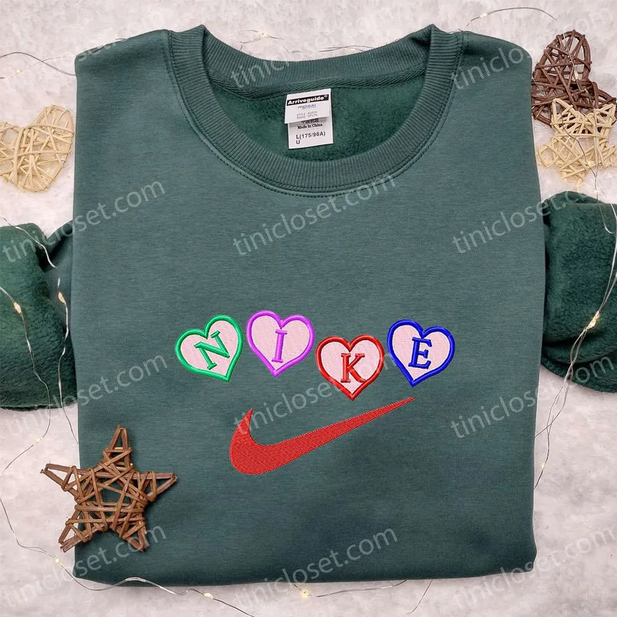 Heart x Nike Embroidered Sweatshirt, Valentine Embroidered Shirt, Best Valentine? Day Gift Ideas