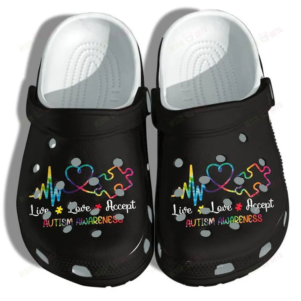 Heartbeat With Autism Awareness Live Love Accept Crocs Classic Clogs