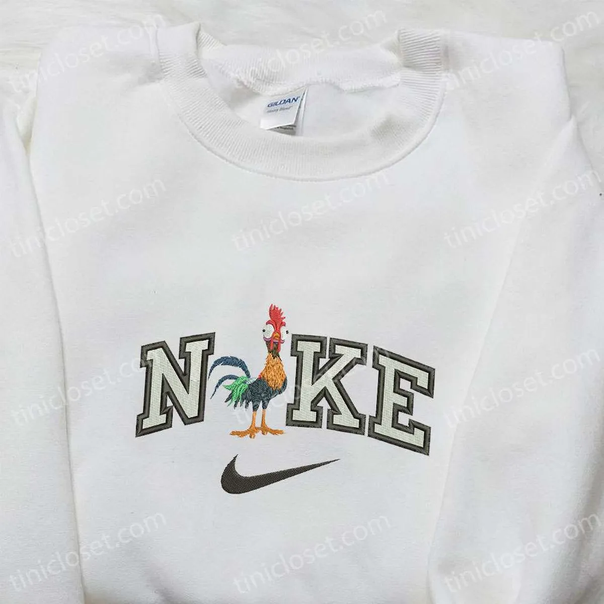 Hei Hei x Nike Cartoon Embroidered Tshirt, Hei Hei the Rooster Disney Embroidered Shirt, Nike Inspired Embroidered Shirt