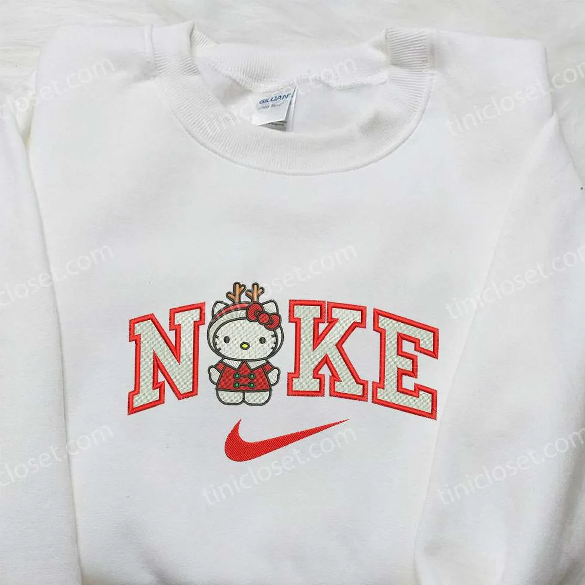 Hello Kitty Christmas Reindeer x Nike Embroidered Shirt, Nike Inspired Embroidered Sweatshirt, Christmas Gift for Family