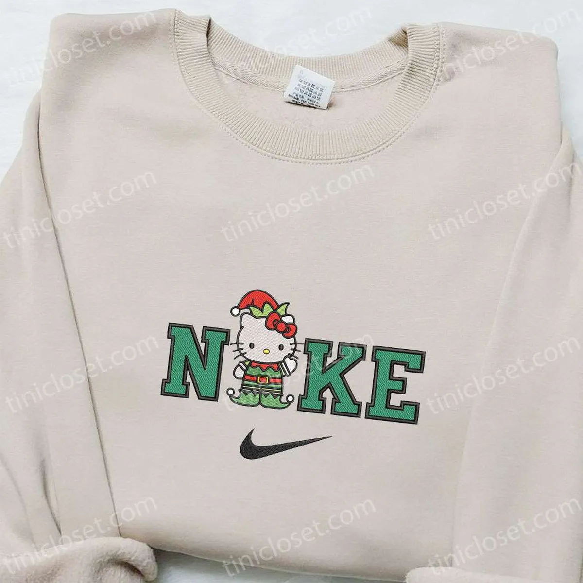 Hello Kitty Elf x Nike Embroidered Shirt, Christmas Embroidered Hoodie, Nike Inspired Embroidered Sweatshirt