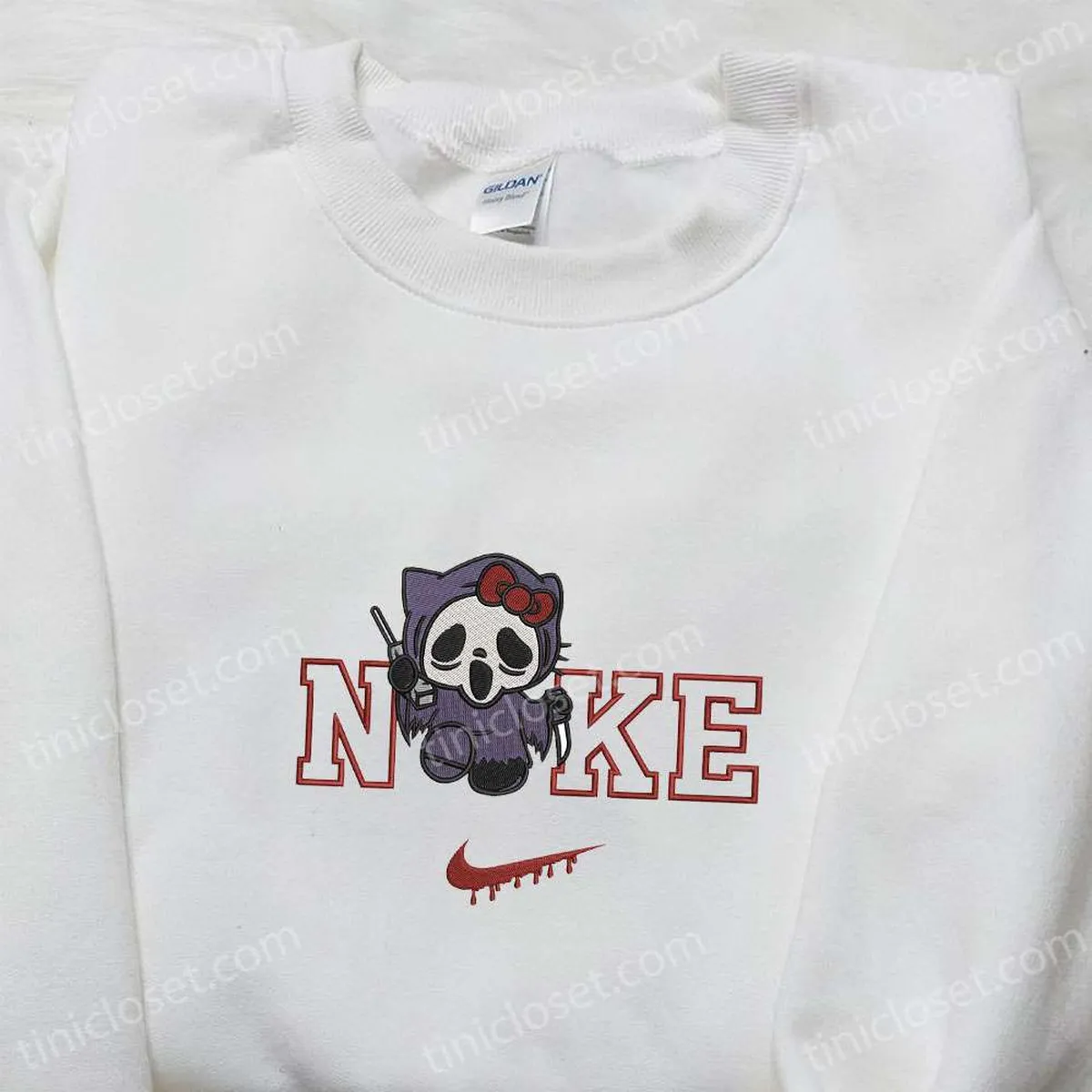 Hello Kitty Ghostface x Nike Embroidered Sweatshirt, Nike Inspired Embroidered Shirt, The Best Halloween Gift