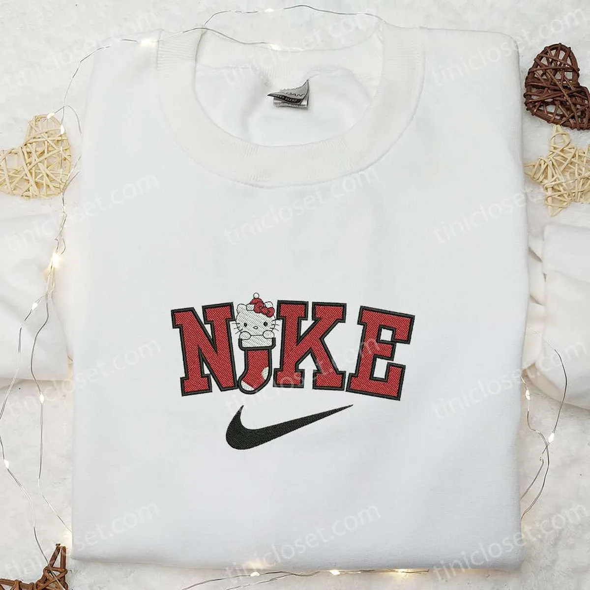 Hello Kitty In Christmas Sock x Nike Embroidered Shirt, Christmas Embroidered Hoodie, Best Gift Ideas