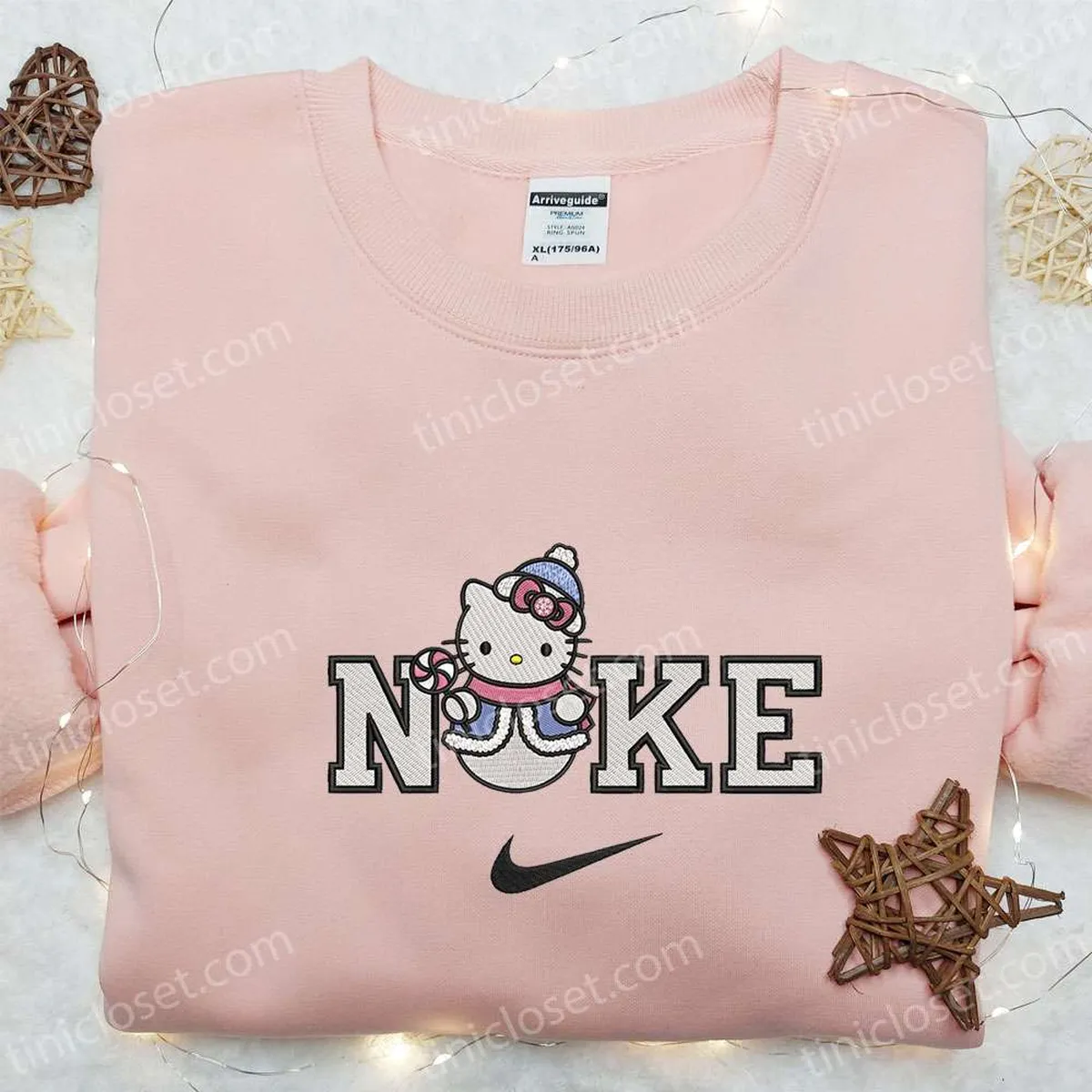 Hello Kitty Snowman x Nike Embroidered Shirt, Christmas Embroidered Hoodie, Nike Inspired Embroidered Sweatshirt