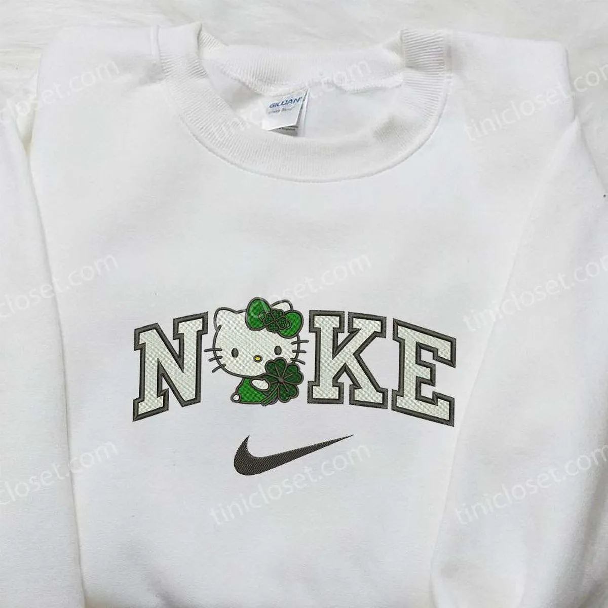 Hello Kitty with Four-Leaf Clover x Nike Embroidered Shirt, Nike Inspired Logo Shirt, Cute Gifts for Daughter