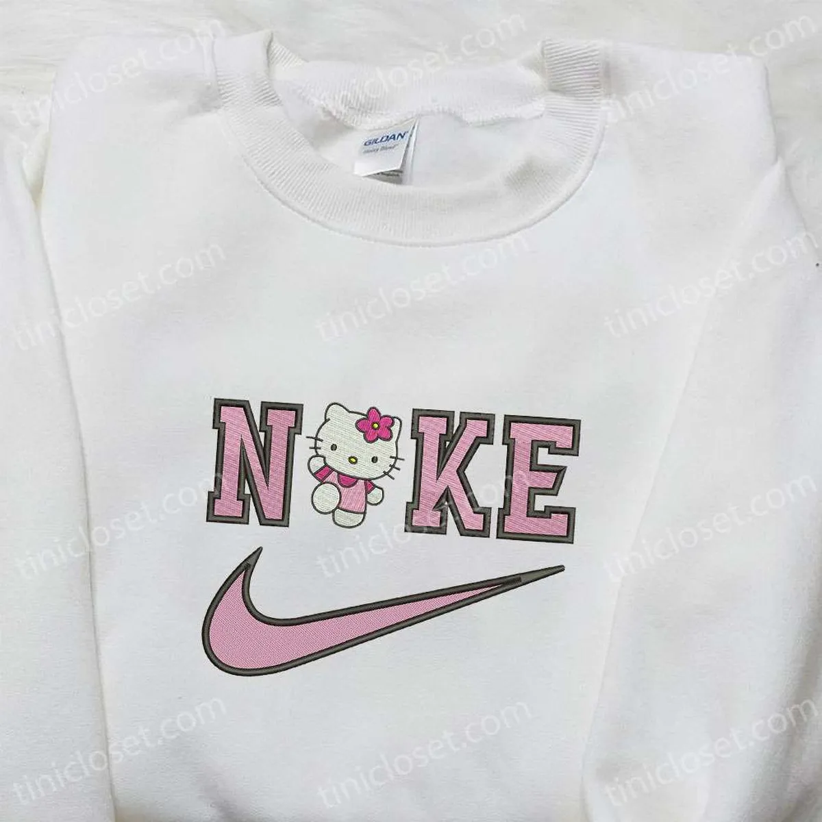 Hello Kitty x Nike Cartoon Embroidered Shirt, Hello Kitty Embroidered Shirt, Nike Inspired Embroidered Shirt