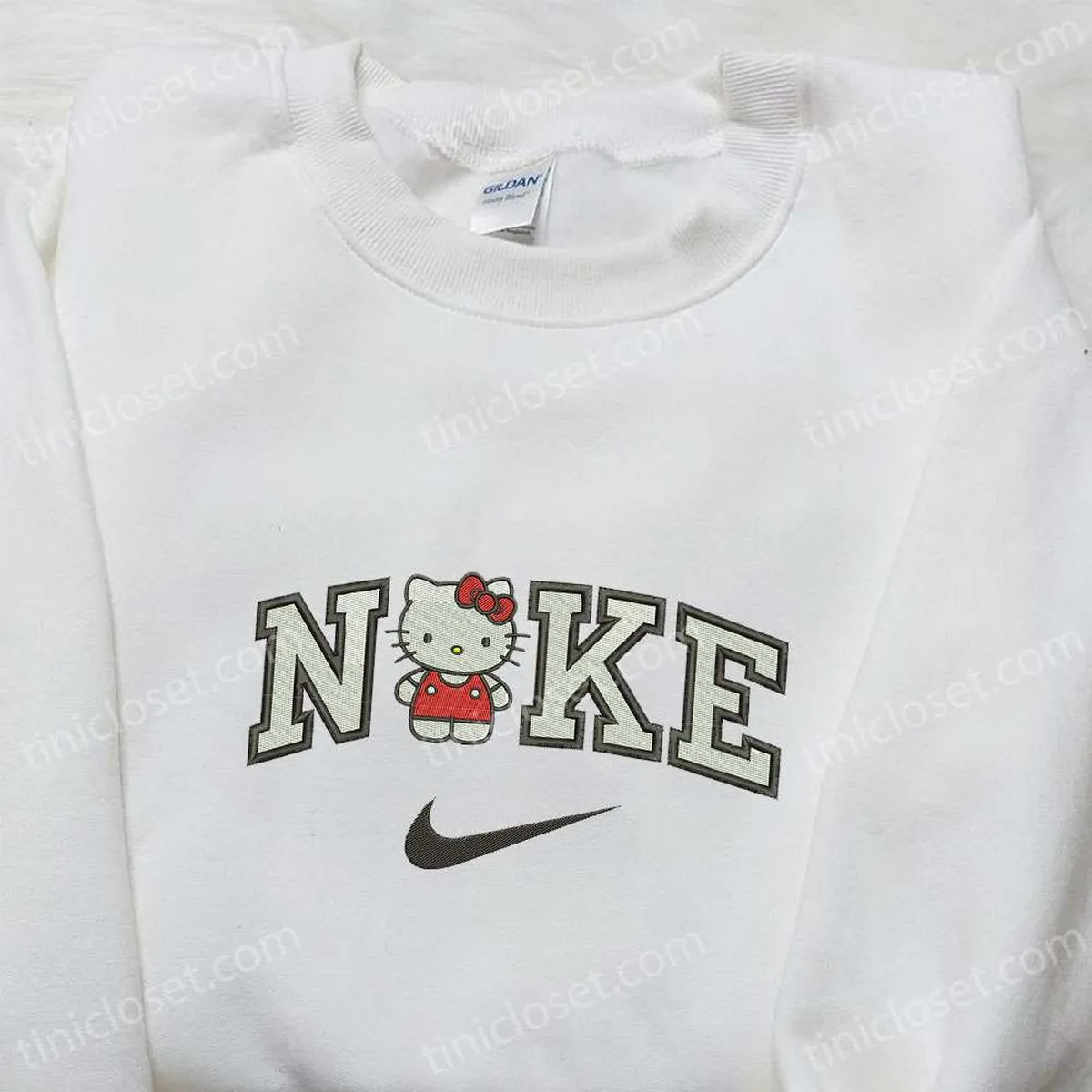 Hello Kitty x Nike Cartoon Embroidered Sweatshirt, Hello Kitty Embroidered Shirt, Nike Inspired Embroidered Shirt