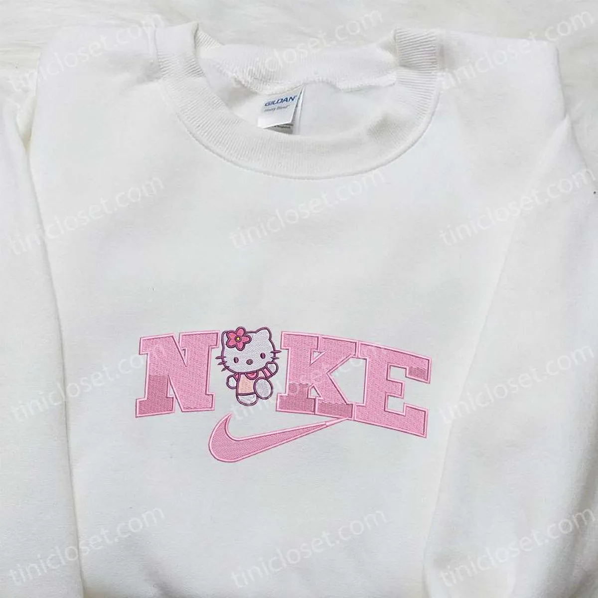 Hello Kitty x Nike Cartoon Embroidered Sweatshirt, Hello Kitty Embroidered Shirt, Nike Inspired Embroidered Shirt