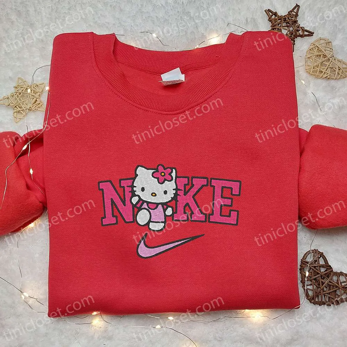 Hello Kitty x Nike Cartoon Embroidered Tshirt, Hello Kitty Embroidered Shirt, Nike Inspired Embroidered Shirt